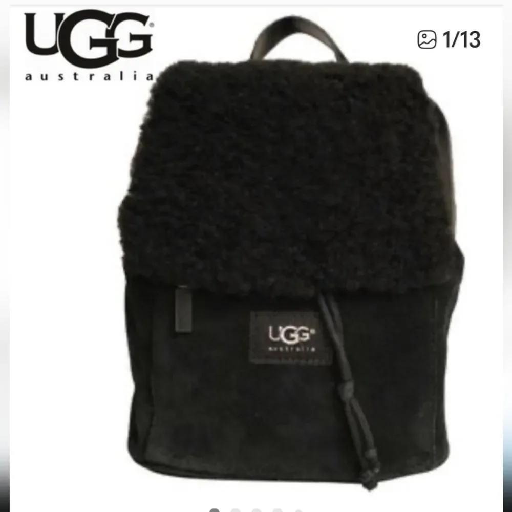 UGG Australia Nordie🖤 Black Shearling & Sueded Drawstring Mini Backpack NWOT